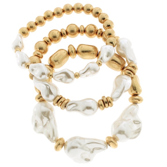3 Row Baroque Pearl & CCB Ball Bracelet - Picture 1 of 1